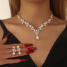 belvoraringelite - European And American Cross-Border Fashion Diamond Water Drop Pendant Necklace Earrings Set Bridal Banquet Rhinestone Jewelry Spot Wholesale