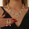 belvoraringelite - European And American Cross-Border Elegant Water Drop Jewelry Elegant Flower Geometric Round Pearl Earrings Necklace Women's Set