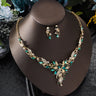 belvoraringelite - Korean Style Bridal Jewelry 2Pcs Set, Leaf Cubic Zirconia Collarbone Necklace & Drop Earrings, Wedding Dress Formal Accessories For Women